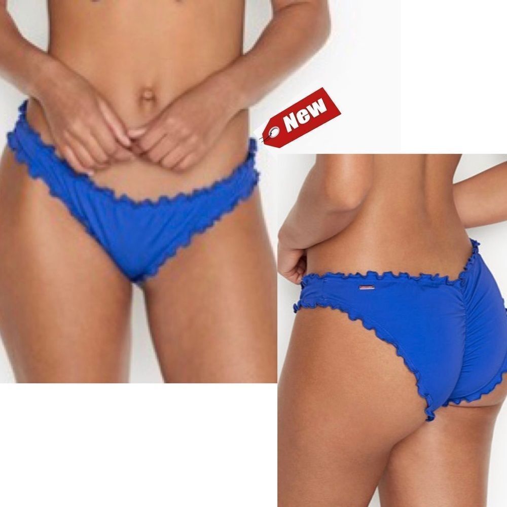 VICTORIA’S Secret sapphire blue Capri Ruffle Cheeky Bottom Sz XS NWT